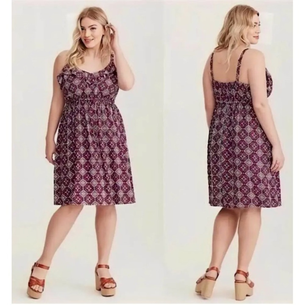 Torrid Challis Tank Dress Size 0 (12) Medallion Print Ruffle Sleeveless